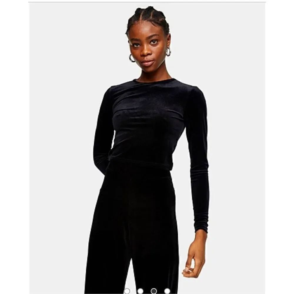Topshop women’s 8 velour velvet Bardot off shoulder crop top black goth NWT